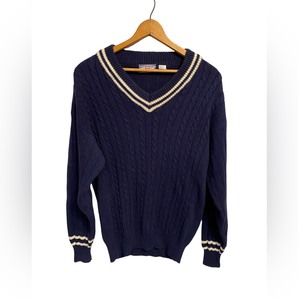 Vintage Boundary Bay V-Neck Preppy Sweater Size Large - Picture 1 of 3